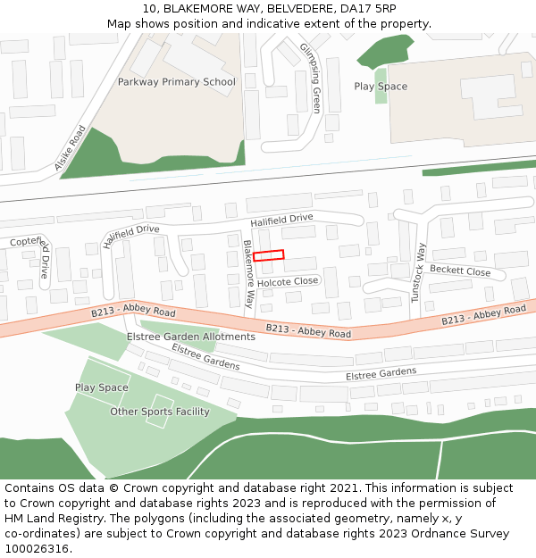 10, BLAKEMORE WAY, BELVEDERE, DA17 5RP: Location map and indicative extent of plot