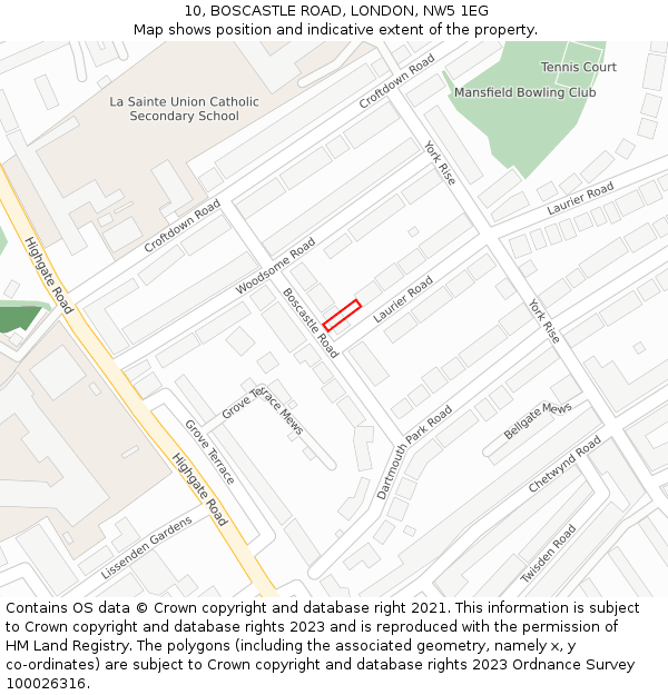 10, BOSCASTLE ROAD, LONDON, NW5 1EG: Location map and indicative extent of plot