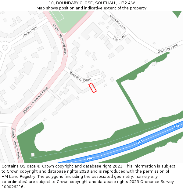 10, BOUNDARY CLOSE, SOUTHALL, UB2 4JW: Location map and indicative extent of plot