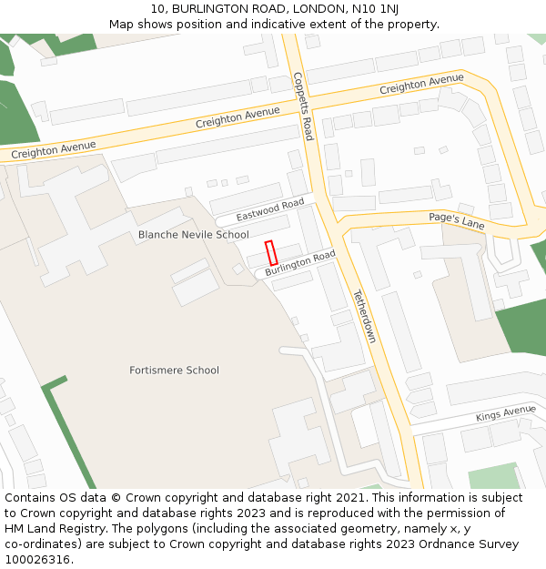 10, BURLINGTON ROAD, LONDON, N10 1NJ: Location map and indicative extent of plot