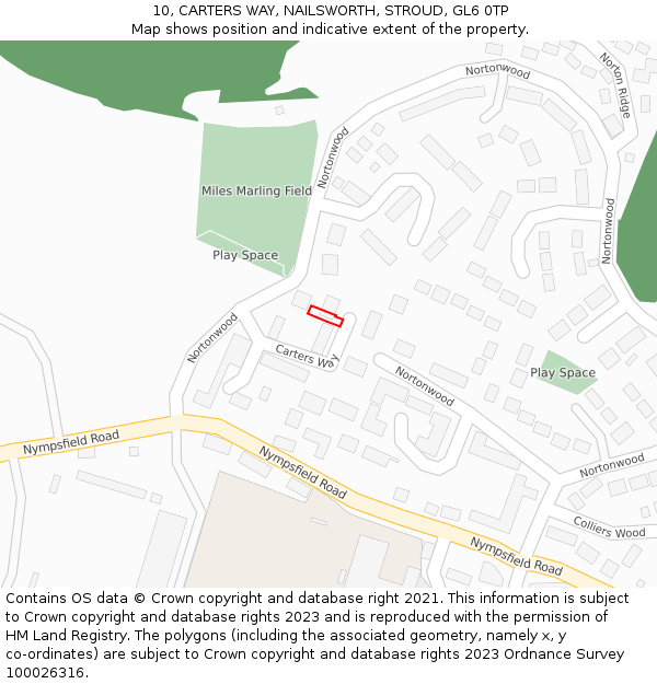 10, CARTERS WAY, NAILSWORTH, STROUD, GL6 0TP: Location map and indicative extent of plot