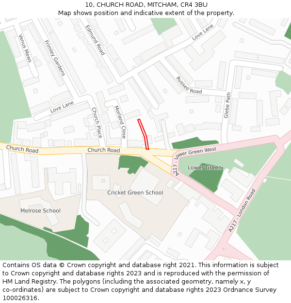 10, CHURCH ROAD, MITCHAM, CR4 3BU: Location map and indicative extent of plot
