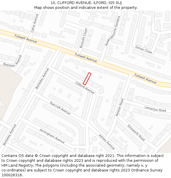 10, CLIFFORD AVENUE, ILFORD, IG5 0UJ: Location map and indicative extent of plot
