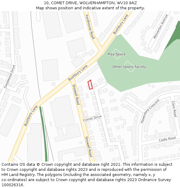 10, COMET DRIVE, WOLVERHAMPTON, WV10 9AZ: Location map and indicative extent of plot