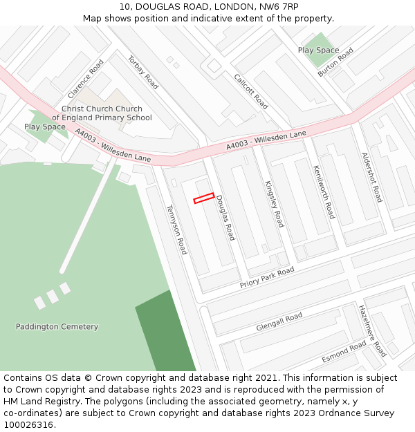 10, DOUGLAS ROAD, LONDON, NW6 7RP: Location map and indicative extent of plot