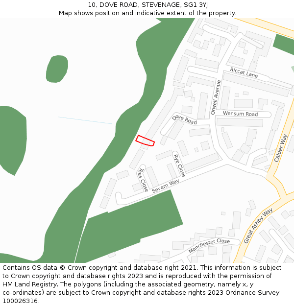 10, DOVE ROAD, STEVENAGE, SG1 3YJ: Location map and indicative extent of plot