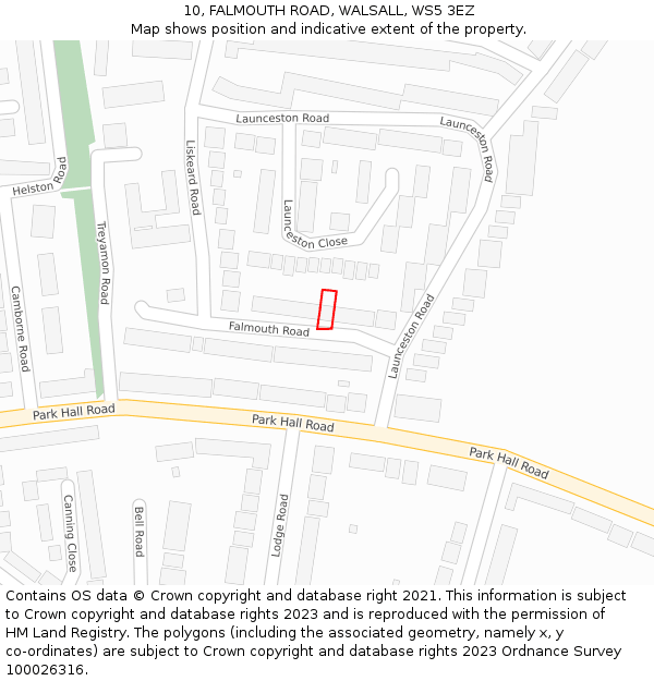 10, FALMOUTH ROAD, WALSALL, WS5 3EZ: Location map and indicative extent of plot