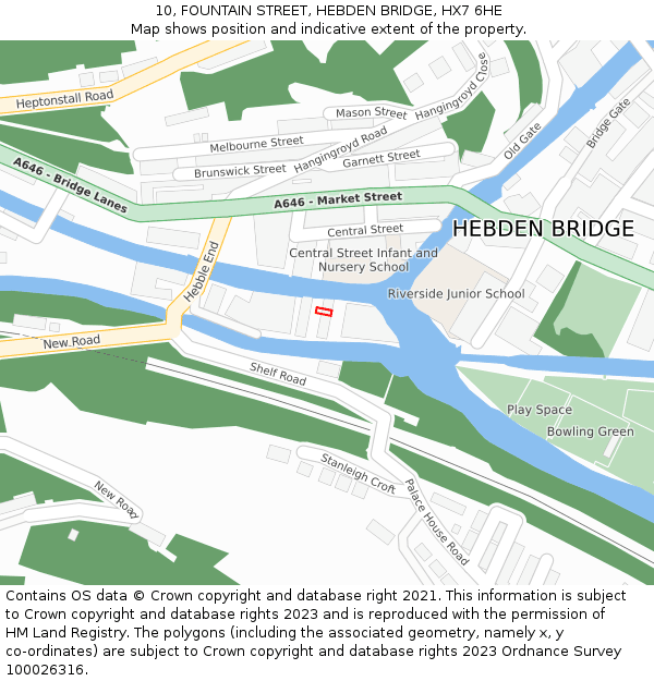 10, FOUNTAIN STREET, HEBDEN BRIDGE, HX7 6HE: Location map and indicative extent of plot
