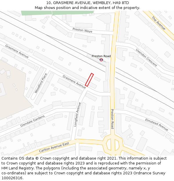 10, GRASMERE AVENUE, WEMBLEY, HA9 8TD: Location map and indicative extent of plot