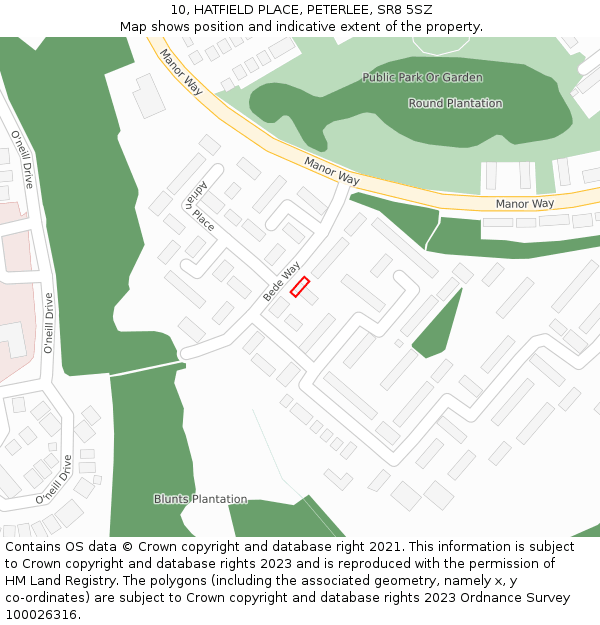 10, HATFIELD PLACE, PETERLEE, SR8 5SZ: Location map and indicative extent of plot