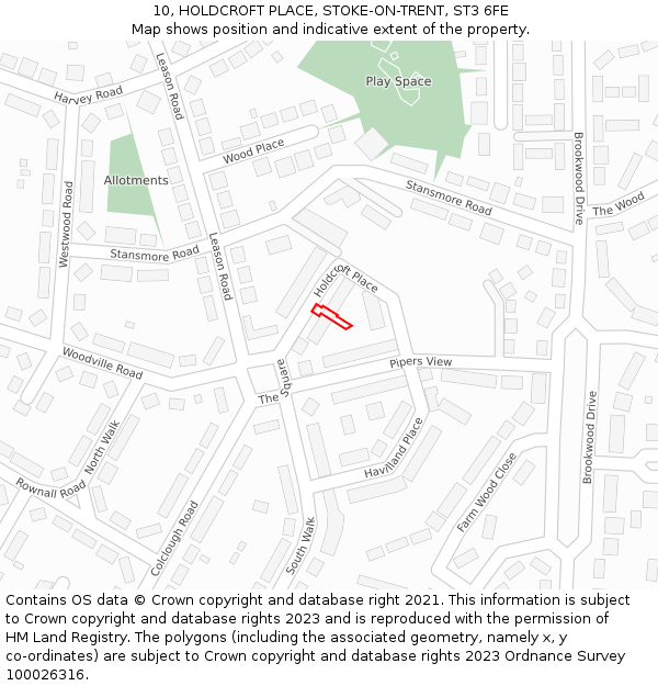 10, HOLDCROFT PLACE, STOKE-ON-TRENT, ST3 6FE: Location map and indicative extent of plot