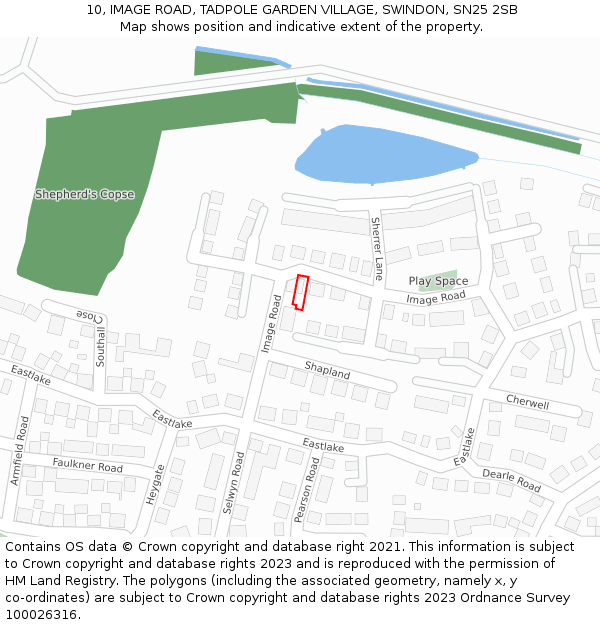 10, IMAGE ROAD, TADPOLE GARDEN VILLAGE, SWINDON, SN25 2SB: Location map and indicative extent of plot