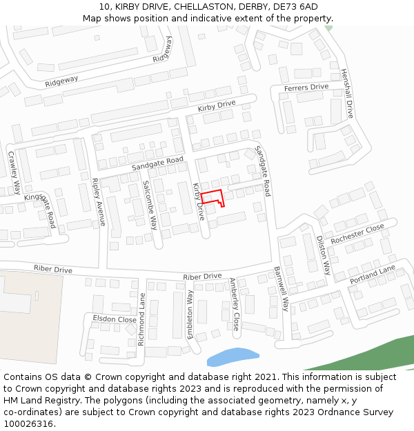 10, KIRBY DRIVE, CHELLASTON, DERBY, DE73 6AD: Location map and indicative extent of plot