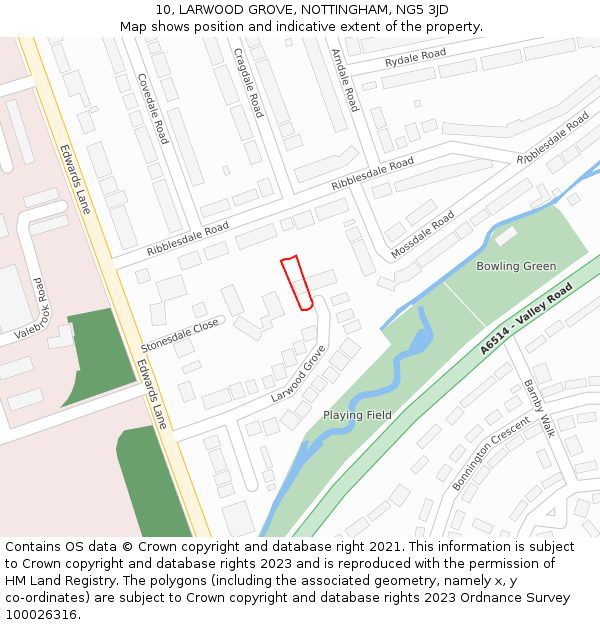 10, LARWOOD GROVE, NOTTINGHAM, NG5 3JD: Location map and indicative extent of plot