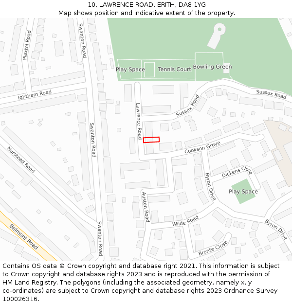 10, LAWRENCE ROAD, ERITH, DA8 1YG: Location map and indicative extent of plot