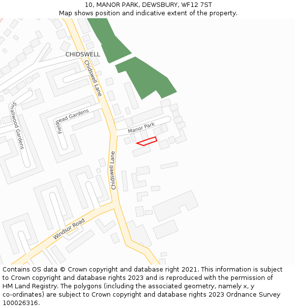 10, MANOR PARK, DEWSBURY, WF12 7ST: Location map and indicative extent of plot
