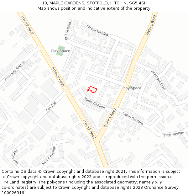 10, MAPLE GARDENS, STOTFOLD, HITCHIN, SG5 4SH: Location map and indicative extent of plot
