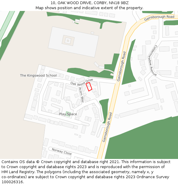 10, OAK WOOD DRIVE, CORBY, NN18 9BZ: Location map and indicative extent of plot