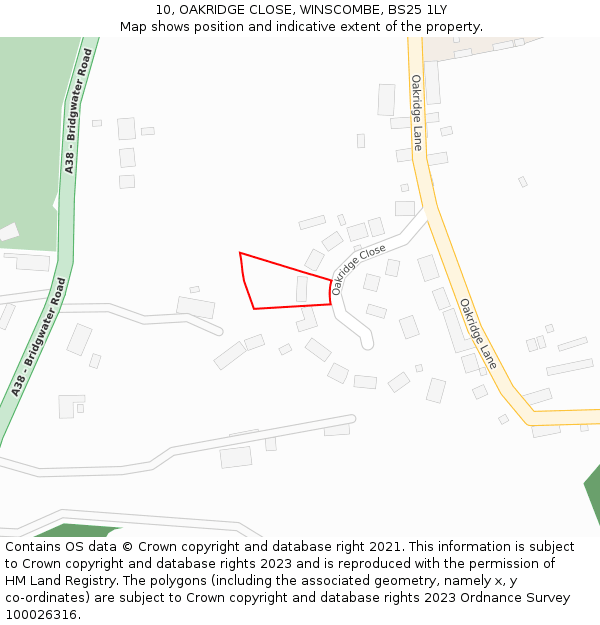 10, OAKRIDGE CLOSE, WINSCOMBE, BS25 1LY: Location map and indicative extent of plot