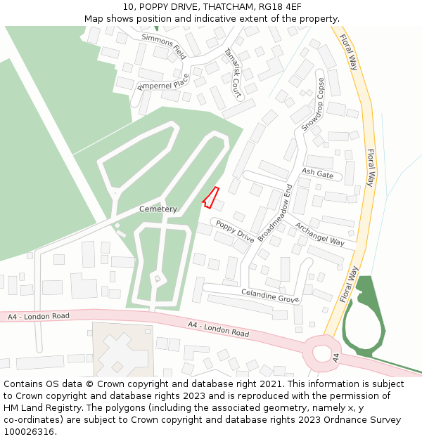 10, POPPY DRIVE, THATCHAM, RG18 4EF: Location map and indicative extent of plot