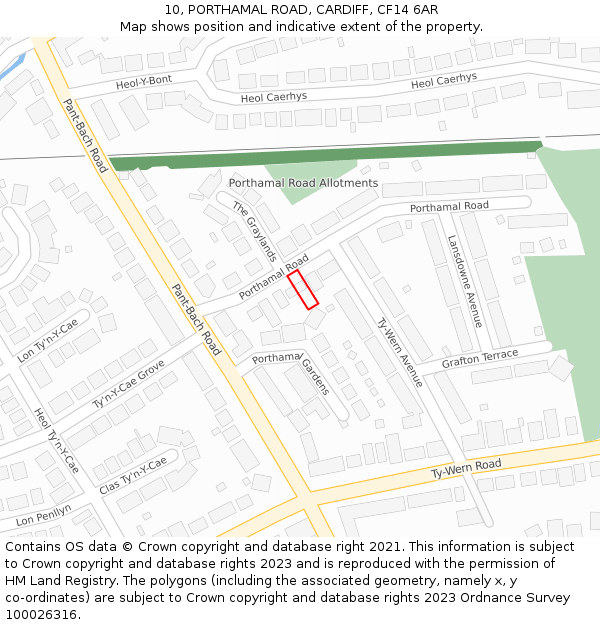 10, PORTHAMAL ROAD, CARDIFF, CF14 6AR: Location map and indicative extent of plot