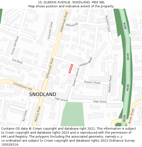 10, QUEENS AVENUE, SNODLAND, ME6 5BL: Location map and indicative extent of plot
