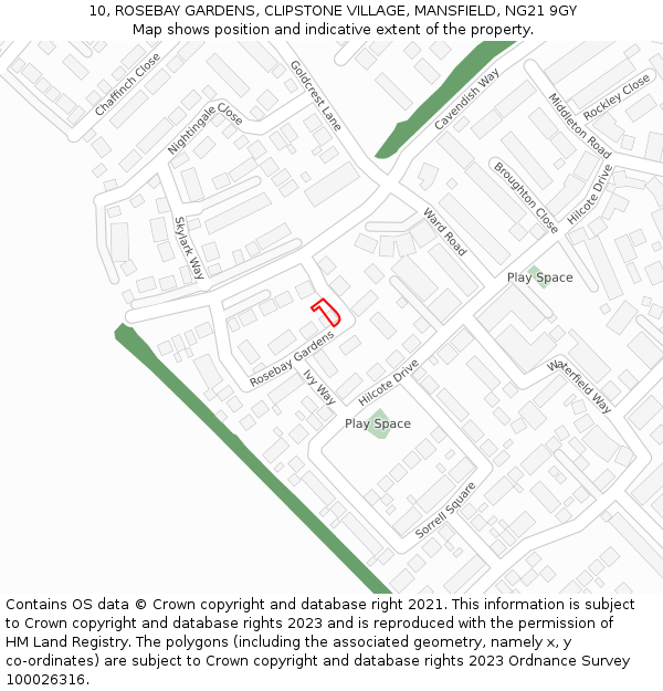 10, ROSEBAY GARDENS, CLIPSTONE VILLAGE, MANSFIELD, NG21 9GY: Location map and indicative extent of plot