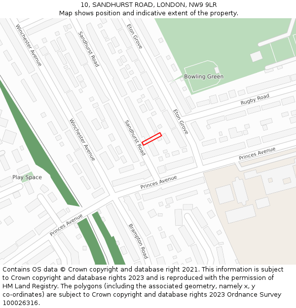 10, SANDHURST ROAD, LONDON, NW9 9LR: Location map and indicative extent of plot