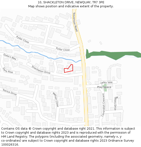 10, SHACKLETON DRIVE, NEWQUAY, TR7 3PE: Location map and indicative extent of plot