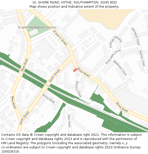 10, SHORE ROAD, HYTHE, SOUTHAMPTON, SO45 6DD: Location map and indicative extent of plot