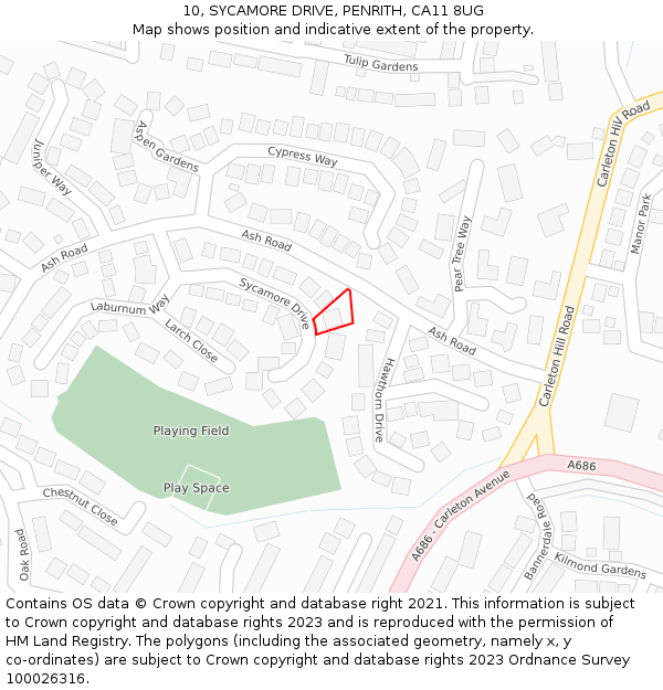 10, SYCAMORE DRIVE, PENRITH, CA11 8UG: Location map and indicative extent of plot