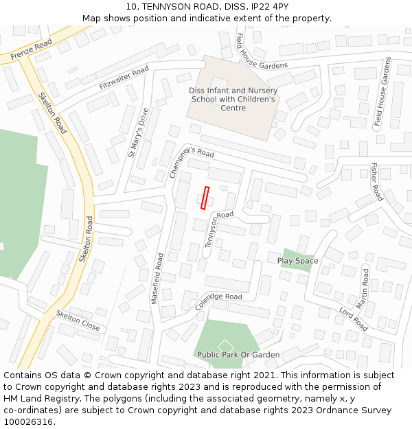 10, TENNYSON ROAD, DISS, IP22 4PY: Location map and indicative extent of plot