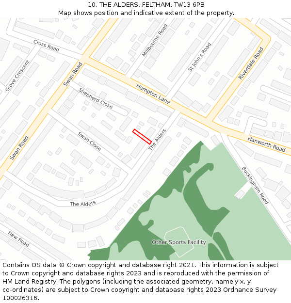 10, THE ALDERS, FELTHAM, TW13 6PB: Location map and indicative extent of plot
