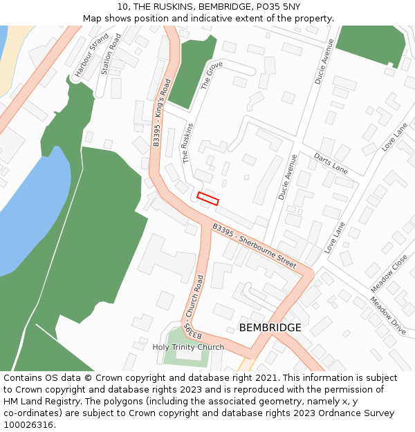 10, THE RUSKINS, BEMBRIDGE, PO35 5NY: Location map and indicative extent of plot