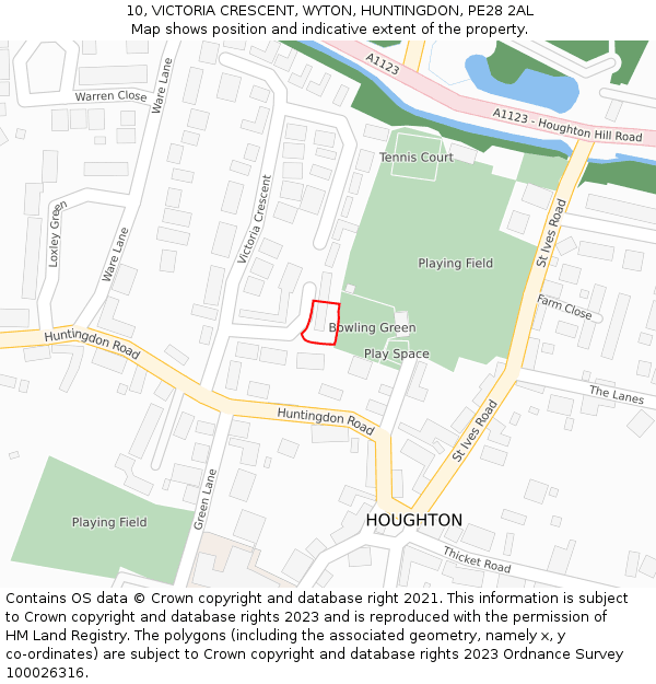10, VICTORIA CRESCENT, WYTON, HUNTINGDON, PE28 2AL: Location map and indicative extent of plot