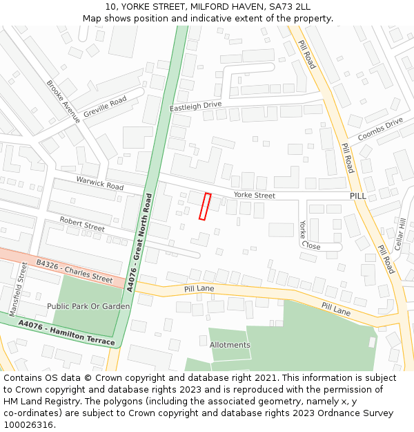 10, YORKE STREET, MILFORD HAVEN, SA73 2LL: Location map and indicative extent of plot