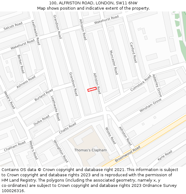 100, ALFRISTON ROAD, LONDON, SW11 6NW: Location map and indicative extent of plot