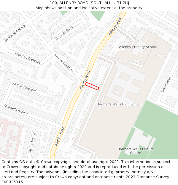 100, ALLENBY ROAD, SOUTHALL, UB1 2HJ: Location map and indicative extent of plot
