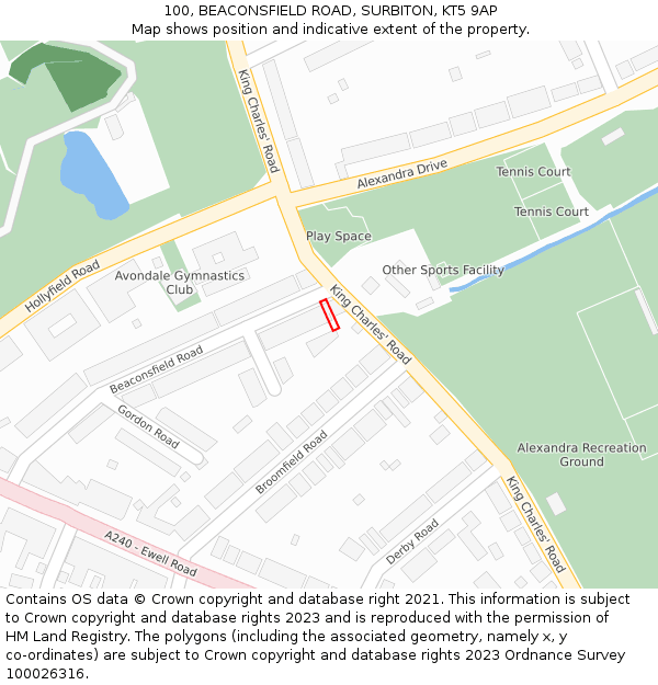 100, BEACONSFIELD ROAD, SURBITON, KT5 9AP: Location map and indicative extent of plot