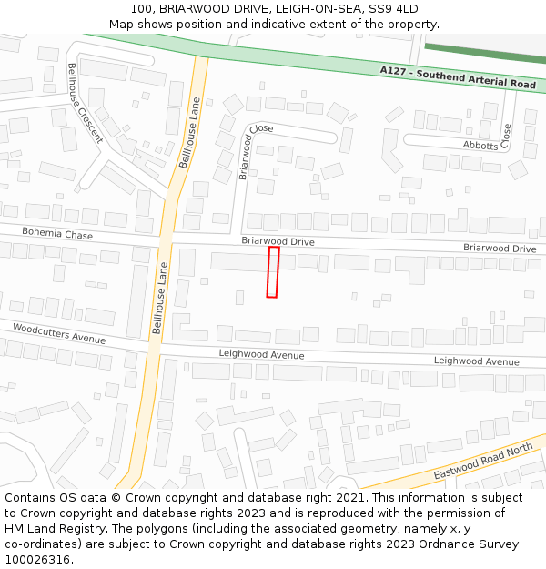 100, BRIARWOOD DRIVE, LEIGH-ON-SEA, SS9 4LD: Location map and indicative extent of plot