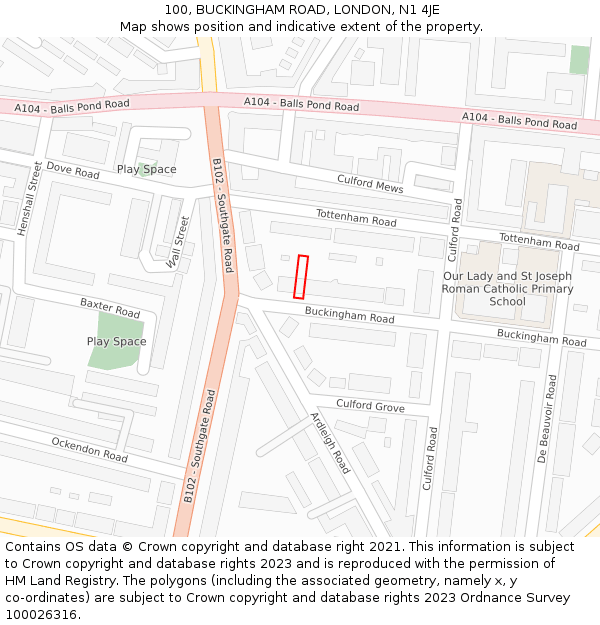 100, BUCKINGHAM ROAD, LONDON, N1 4JE: Location map and indicative extent of plot