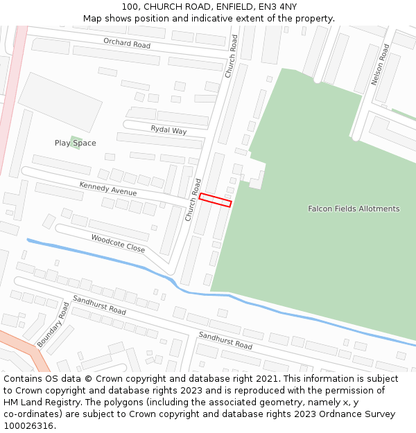 100, CHURCH ROAD, ENFIELD, EN3 4NY: Location map and indicative extent of plot