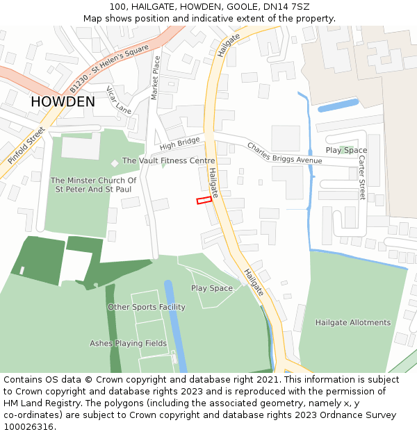 100, HAILGATE, HOWDEN, GOOLE, DN14 7SZ: Location map and indicative extent of plot