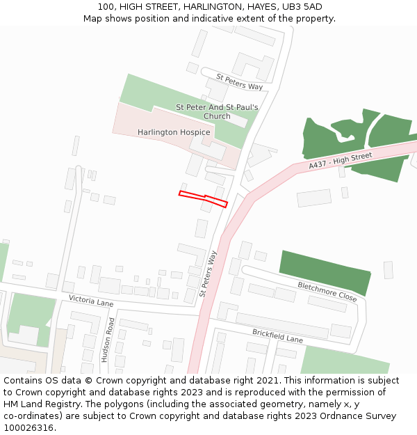 100, HIGH STREET, HARLINGTON, HAYES, UB3 5AD: Location map and indicative extent of plot