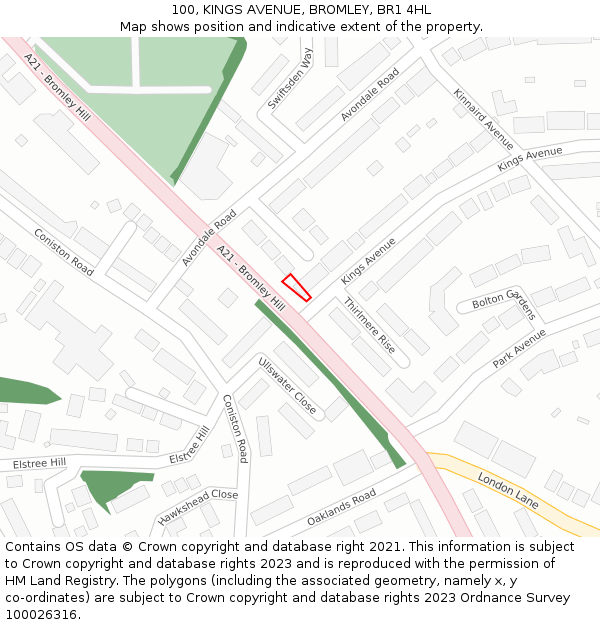 100, KINGS AVENUE, BROMLEY, BR1 4HL: Location map and indicative extent of plot