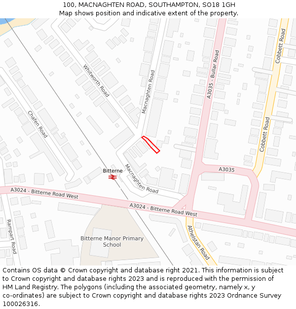 100, MACNAGHTEN ROAD, SOUTHAMPTON, SO18 1GH: Location map and indicative extent of plot