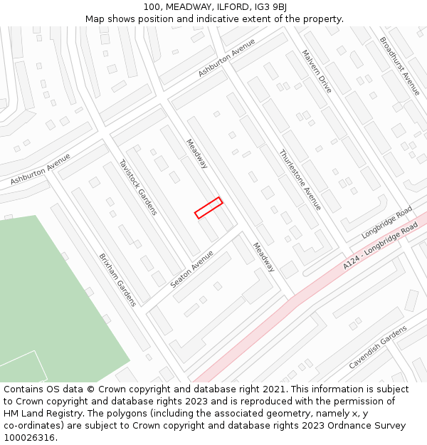 100, MEADWAY, ILFORD, IG3 9BJ: Location map and indicative extent of plot