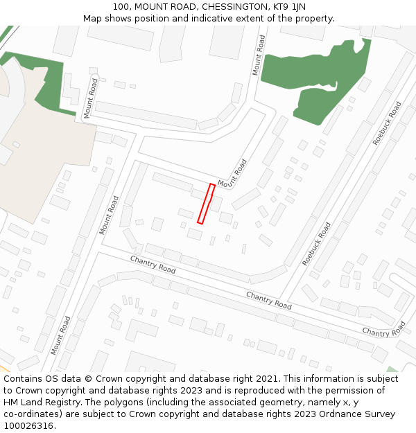 100, MOUNT ROAD, CHESSINGTON, KT9 1JN: Location map and indicative extent of plot