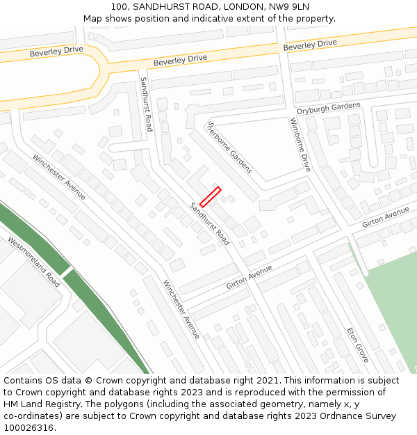 100, SANDHURST ROAD, LONDON, NW9 9LN: Location map and indicative extent of plot