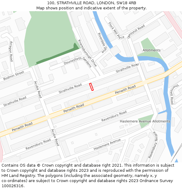 100, STRATHVILLE ROAD, LONDON, SW18 4RB: Location map and indicative extent of plot